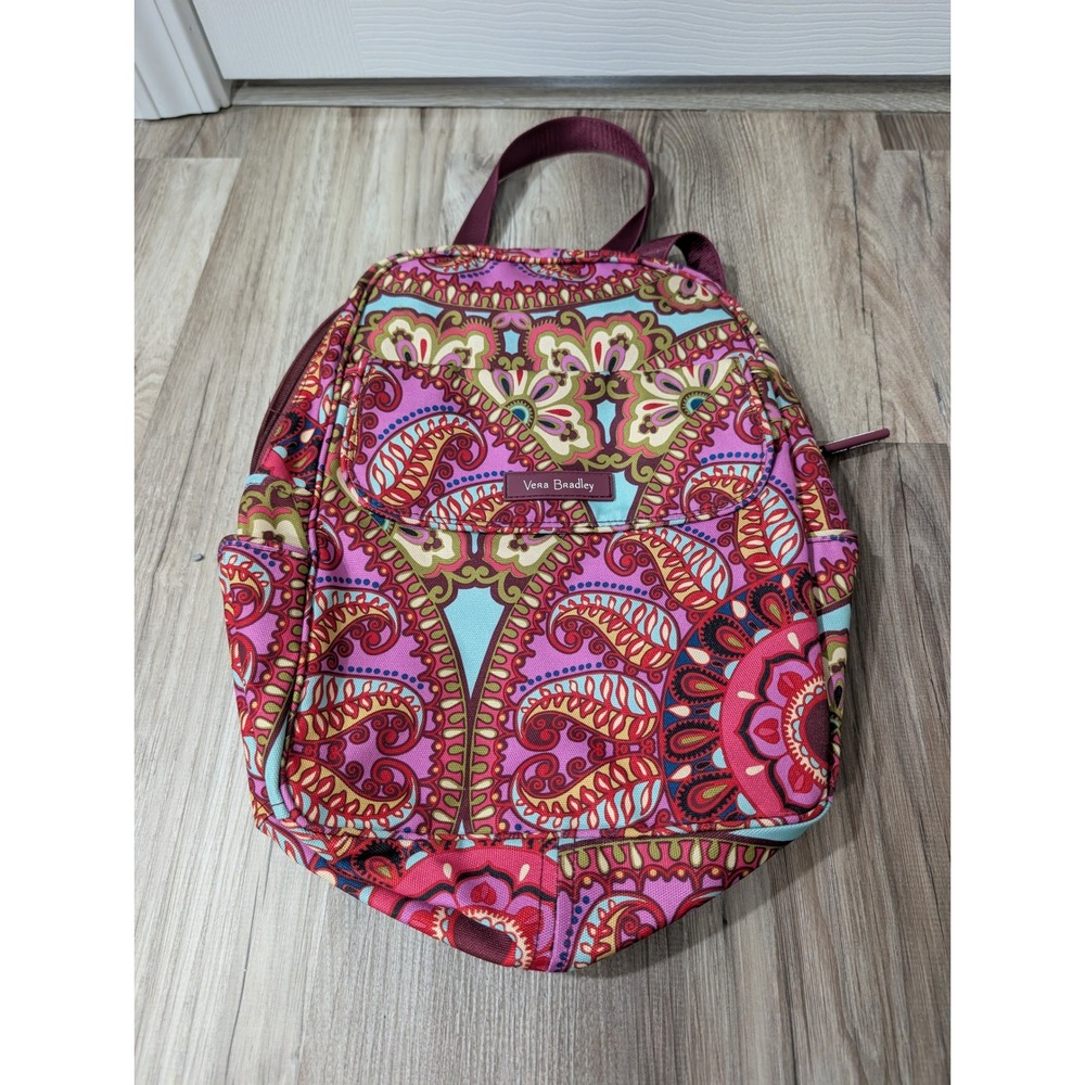 Vera Bradley Small Essential Backpack, Report Medallion, Maroon, Floral Paisley